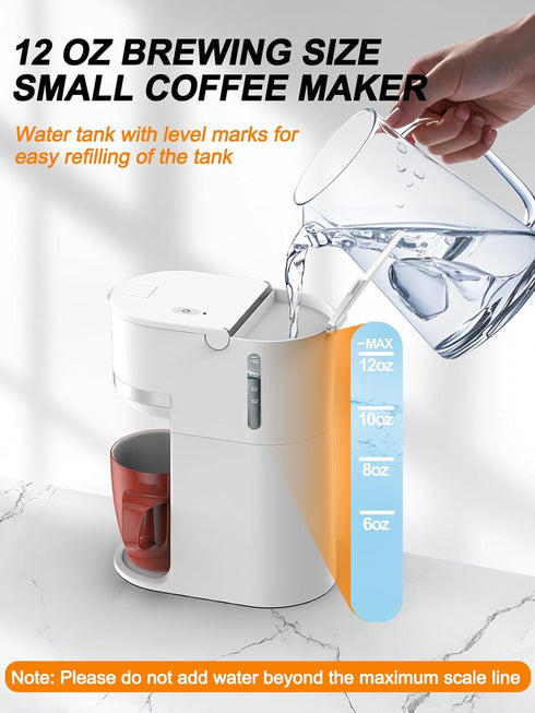 Brew,6-12 oz 5.5" Reminder,White,9.45 Inches Single Serve Coffee Maker for K-Cup and Ground Coffee,Fast Brew Sizes One