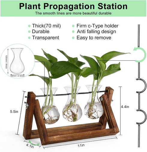 3 Bulb YIBOT Propagation Stations,Plant Terrarium with Retro Wooden Stand, Unique Gardening Birthday Gifts for Women