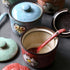 VanEnjoy Retro Hand Painted Flower Ceramic Round Sugar Bowl, Porcelain Spice Container with Spoon