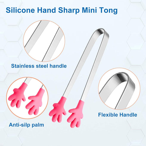 6PCS Mini Tong, Hand Shape Silicone Food Tongs, 5 Inch Kid Tongs for Sugar Cubes, Colorful Kitchen Tongs