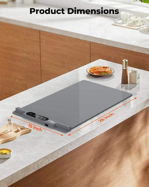 3-Level Electric Warming Mat for Food - Full Surface Fast Heating Silicone Tray with Temperature, Auto-Off, Raised Feet