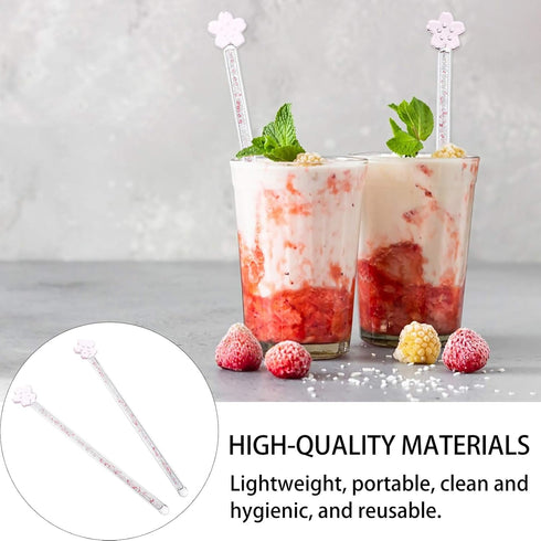 Toyvian 2pcs Glass Stirring Rod, Reusable Coffee Stirring Swizzle Stick with Cherry Blossom Head for Coffee Beverage