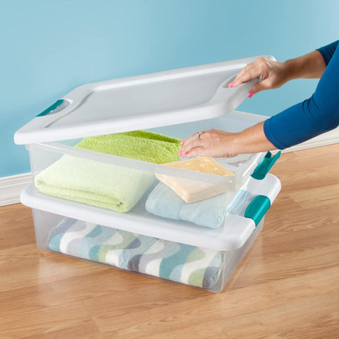 STERILITE Latching Storage Box with See-Through Base, 32-Qt