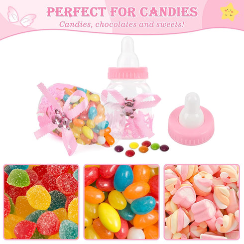 MACTING 2 Dozens Candy Box with 5 Pcs Artificial Flower Rose, 3.5 Inch Feeding Bottle for Baby Shower Favor Gift