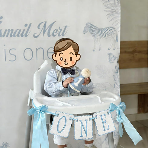 Cuvaho Blue & White Bow High Chair Banner for One Sweet Boy First Birthday Party Decorations Smash Cake Photo Shoot