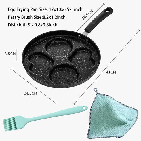 Non Stick Frying Pan, Romantic Heart Circle Egg Pan, Multifunction Omelette Skillet with Oil Brush
