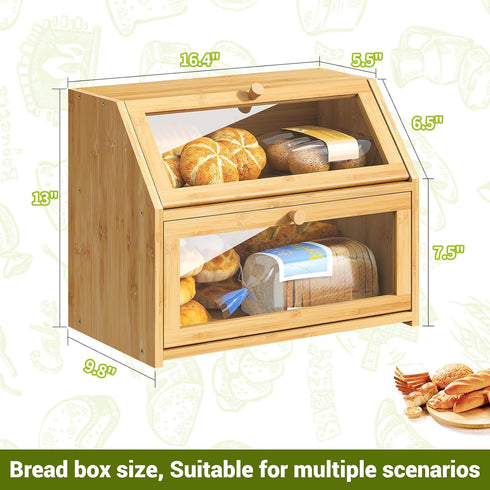 Countertop BMOSU Farmhouse Bread Box for Kitchen Bread box Double Layer Bamboo Wooden Extra Large Capacity Bin Kitchen