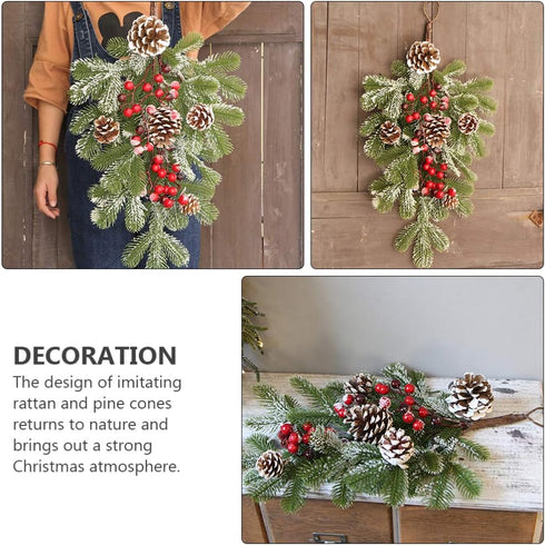 BESTOYARD Artificial 21.7in Christmas Teardrop Swag, Pine and Pinecone Door Decoration for Holiday Decor