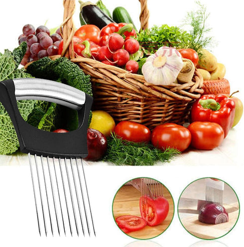 Stainless Steel Onion Holder for Slicing, Onion Cutter for Onions, Tomatoes, Avocados, Eggs, and Other Vegetables