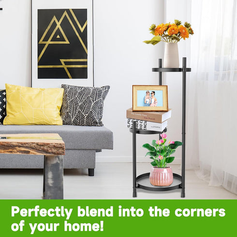 3-Tier Metal Plant Stand for Indoor & Outdoor, Heavy Duty Corner Flower Shelf Display Rack for Living Room Balcony