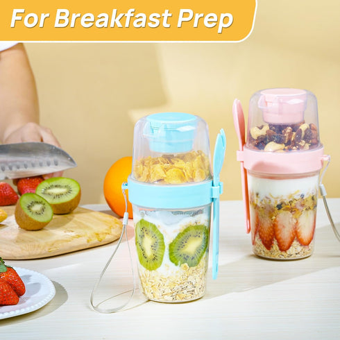 4 Pack 27oz Vtopmart Yogurt Parfait Cups with Lids and Spoons, Overnight Oats Containers, Reusable Topping Compartment
