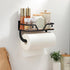 SUNTECH Magnetic Paper Towel Holder for Fridge, Black Kitchen Roll Holder with Shelf Wall Mount, Magnetic Spice Rack