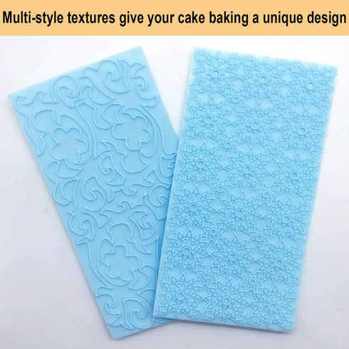 6 Pack Fondant Impression Mat Set, Cake Decor Mold Set for Embossed Tree Bark/Flower/Cobblestone Design