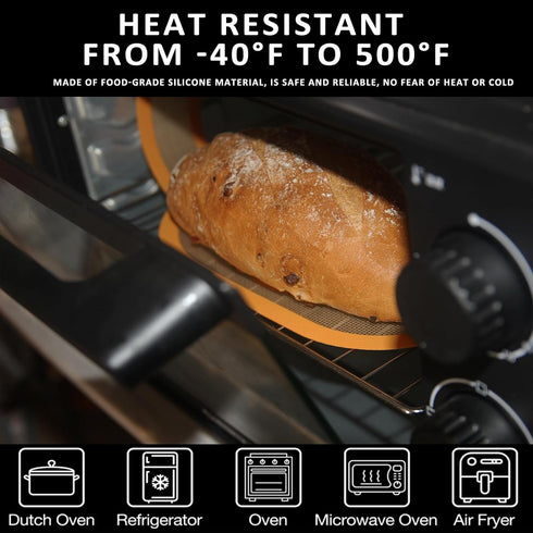 KITMAL Non Stick Reusable Silicone Baking Mat with Long Handles, Silicone Bread Sling Oval and Round, Orange