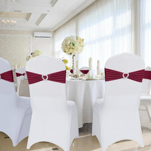 Pack 30 Howhic of Spandex Chair Sashes Bows Stretch Chair Cover Band with Buckle Slider Universal Elastic Chair Ties