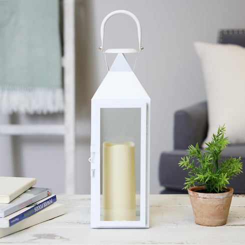 Zings & Thingz Manhattan Hanging Cable Candle Holder Lantern, Decorative Light Home Decor, 15" Tall, White