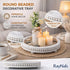 RayNab 12" Farmhouse Round Wooden Beaded Tray Whitewashed Rustic Decorative Wood Tray for Coffee Table, Kitchen