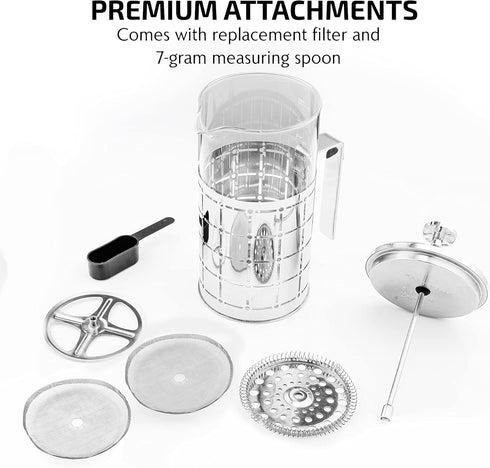 OVENTE French Press Coffee Maker, 34 Ounce, Stainless Steel Filter System, Borosilicate Glass