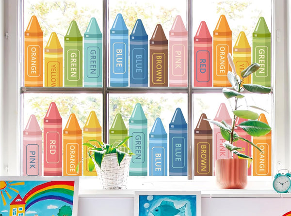 JarThenaAMCS Boho Crayon Window Clings Colorful Crayon Print Window Stickers Double Sided