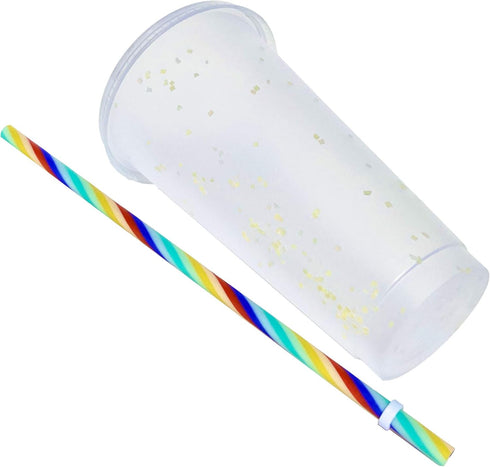 Generic 24 oz Reusable Color Changing Rainbow Cup, with Rainbow Straw and Lid, 4 Pack, Multicolor