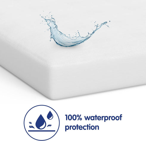 Vibe Premium Waterproof Terry Cloth Mattress Protector, King, White, Washable