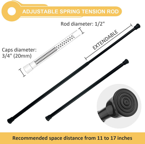 6Pcs 11 17 Inch KXLife Spring Tension Rod to Adjustable Length for Kitchen Small Basement Window, Tension Bars