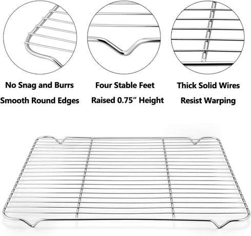 E-far Baking Cooling Rack Set of 2, 16.5"x11.5" Stainless Steel Metal Roasting Cooking Racks for Half Sheet Cookie Pans