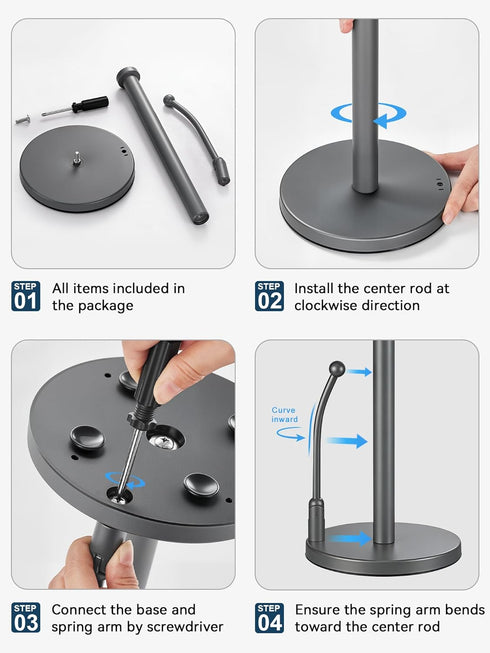 Countertop SMARTAKE Paper Towel Holder, Paper Towel Dispenser Standing Weighted Base Non Slip, Spring Arm for Easy