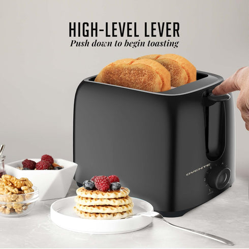 OVENTE Electric 2 Slice Toaster Machine with 6-Shade Toast Settings, 700W Power, Black TP2210B