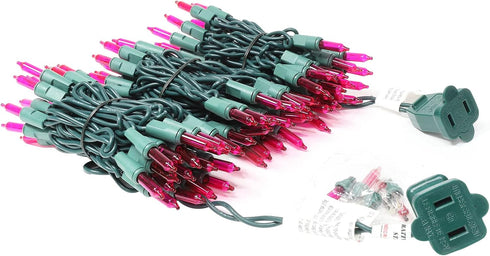 XMASHOME 63.8FT 300 Count (150L*2pcs) Green Wire Pink String Lights, Incandescent Christmas Lights