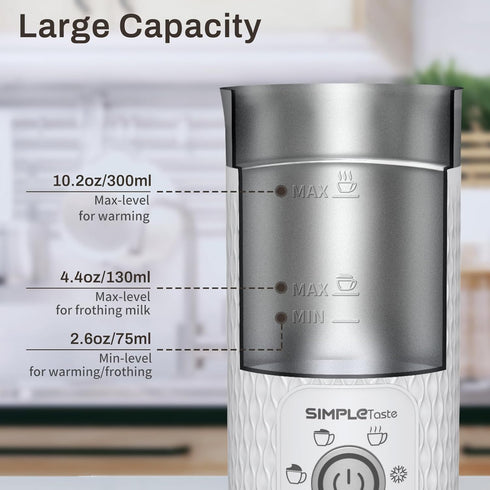 SIMPLETASTE Milk Frother, 4-in-1 Electric Milk Steamer, Automatic Foam Maker and Milk Warmer for Latte, Cappuccinos