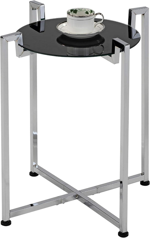 Torbla Chrome & Black Accent Side Table - Stylish Metal & Glass Design