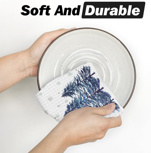 12x24 Inch Set 4 Artoid Mode Blue Xmas Tree Pinecone Christmas Bar Kitchen Towels, Quick Dry Microfiber Cloth Dish