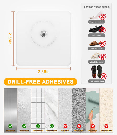 DegMongee 2-Pack Closet Wall Mounted Shoe Rack with Sticky Strips, Space Saving Hanging Shoe Rack, No-Drill Hanging