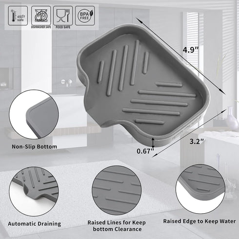 Counter-Grey 4.9"3.2" MicoYang Silicone Bathroom Soap Dishes with Drain Spout-Bathroom and Kitchen Sink