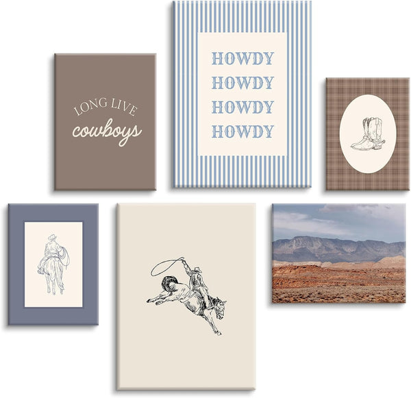 Lhoiplme Western Cowboy Wall Art Decor Vintage Nursery Poster Western Room Canvas Wall