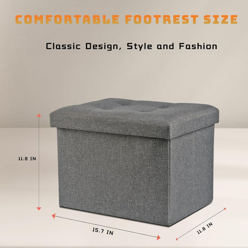 NIENIE 15.7"X11.8"X11.8", Linen Folding Storage Ottoman Coffee Table Small Foot Stool for Living Room, Bedroom, Grey