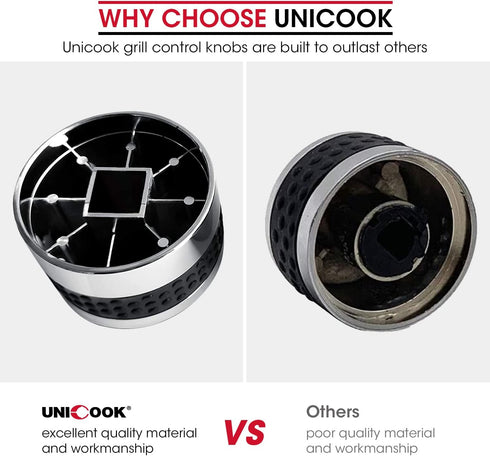 Unicook 4 Pack Grill Control Knob - Gas Burner Replacement, Chrome Plated Plastic with Nonslip Grip, Fits BBQ Gas Grills