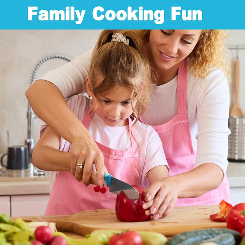 Kids Knife Set, 4 Pcs Safe Cooking Knives, Round Tip, BPA-Free Stainless Steel, Blue
