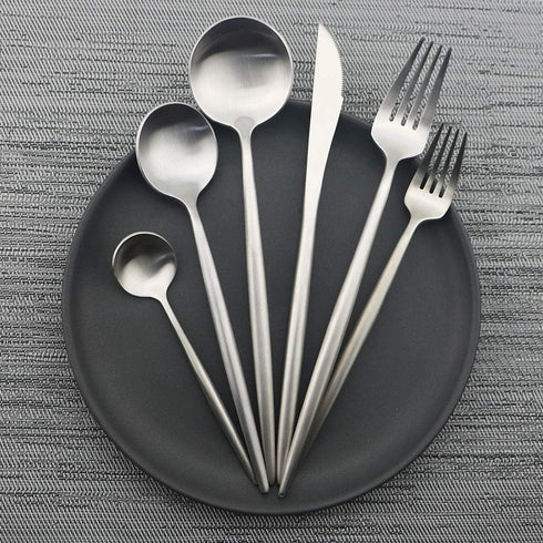 JASHII Luxury Flatware Set, 6-Pieces Elegant 18/10 Stainless Steel Silverware for Home Kitchen, Dishwasher Safe