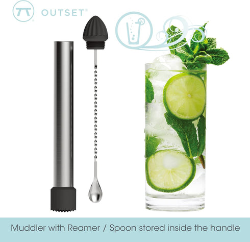 Outset Professional 3 in 1 Cocktail Muddler, Muddler, Stirrer, Juicer