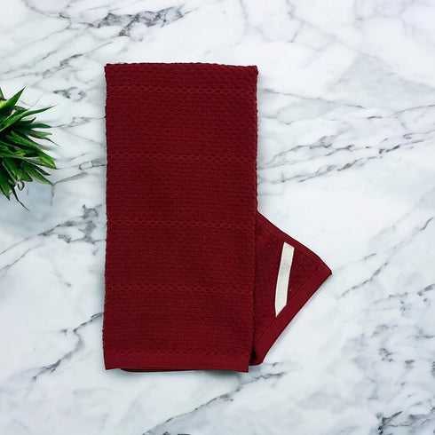 Maroon Dark Red Brick Red Kitchen Hand Dish Towels: Set of 3 Oversized 28" x 18", 100% Cotton Cloth for Cleaning and
