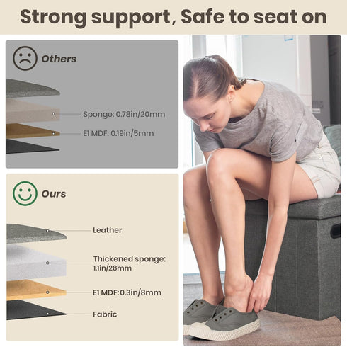 16.5x16.5x10.6in COSYLAND Ottoman with Storage Collapsible Fabric - Footrest Foot Stool for Room, Slim Tall Folding