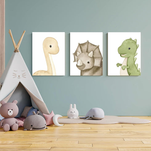 arfitest 12x16 Inch Set 3 Dinosaur Wall Art Kids Boys Room Canvas Wall Decor Dino Nursery Wall Art Pictures Baby