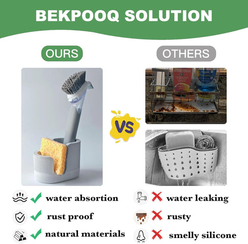 2-in-1 Diatomite Sponge Holder for Kitchen Sink, Quick-Drying Sponge and Dish Brush Holder, Absorbent Stone Sink Caddy