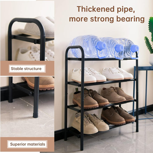 4-Tier Closet Gonfoam Expandable Shoe Rack,Adjustable Shoe Shelf Storage Organizer Heavy Duty Metal Free Standing Shoe