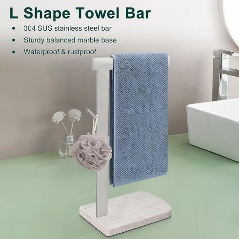 Hand Towel Holder, Hand Towel Stand for Bathroom with Marble Base, 304 Stainless Steel Stand L Shape Hand Towel Rack Free-Standing Towel Bar for Bathroom Kitchen Countertop, Brushed Nickel by BathAce