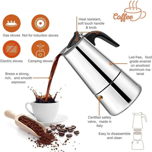 Coffee Maker - Stainless Steel Percolator Stovetop Espresso Latte Maker - Easy Clean (300ML 6 Cup)