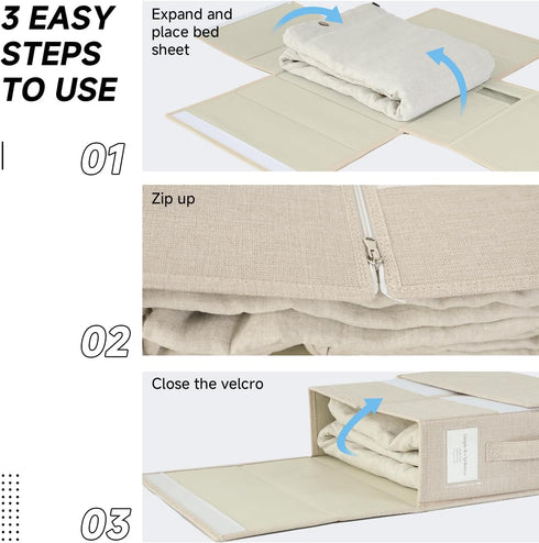 Simple&Opulence 2 Pack Bed Sheet Organizers (Queen & King Size), Foldable Storage Box for Linen Closet
