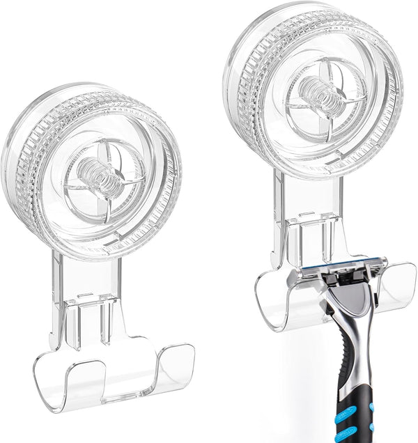 LUXEAR Suction Hooks, 2 Pack Removable & Reusable Shower Hooks for Towel Bathrobe Kitchen Storage